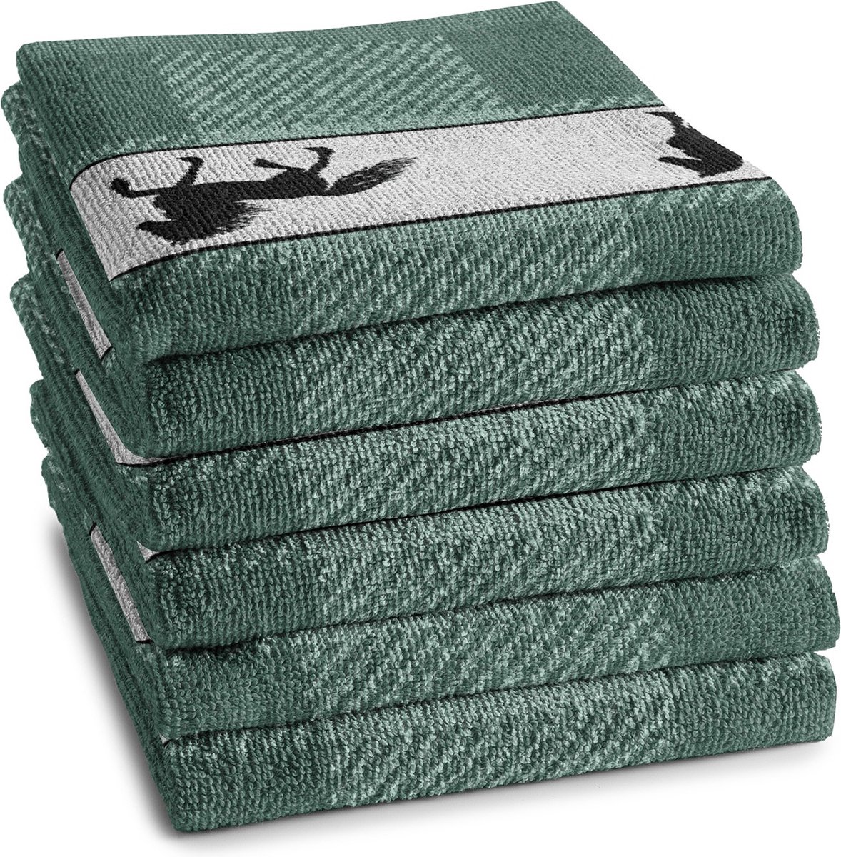 DDDDD - Shanti - 6x Keukendoek - Set van 6 stuks - Katoen - Geruit - 50x55 cm - Badstof - Groen