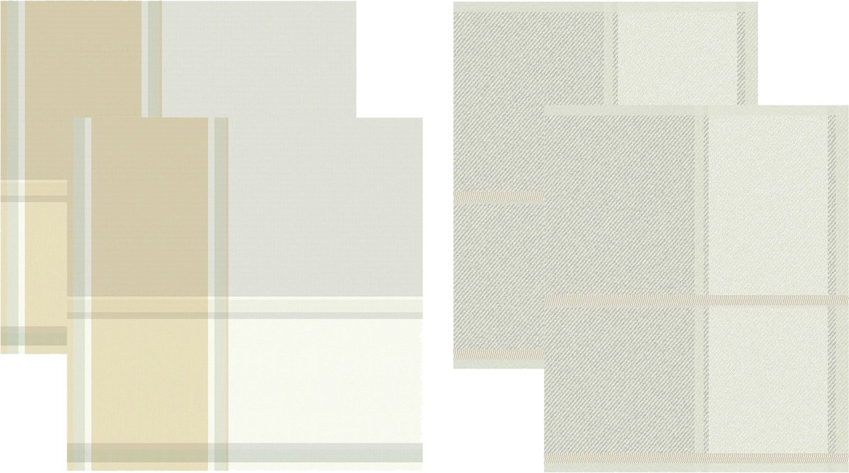 DDDDD 2x theedoek + 2x keukendoek Madras - Cream
