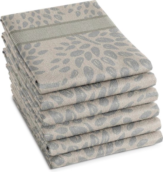 Foto: Ddddd trees theedoek set van 6 katoen jacquard geweven 60x65 cm bomenprint taupe