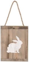 Oneiro’s Luxe Sign rabbit historic wood 15x19x2 cm Natural/White – decoratie – pasen – paasdecoratie – paashaas – eieren – has – kip – gekleurde eieren – paastak – lente – feestdec