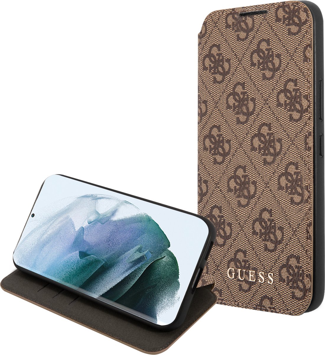 Guess Logo Boekmodel hoesje Geschikt Voor Samsung Galaxy S22 Plus - Bruin