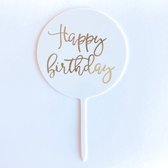 Taart Decoratie - Happy Birthday - Cirkel - Verjaardag - Wit - Goud