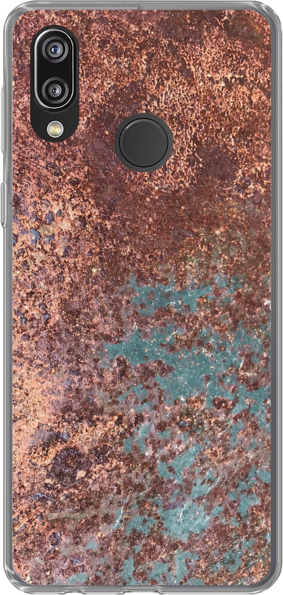 Telefoonhoesje Geschikt voor Huawei P20 Lite (2020) hoesje - Roest print - IJzer - Turquoise - Siliconen Telefoonhoesje Telefoonhoesje
