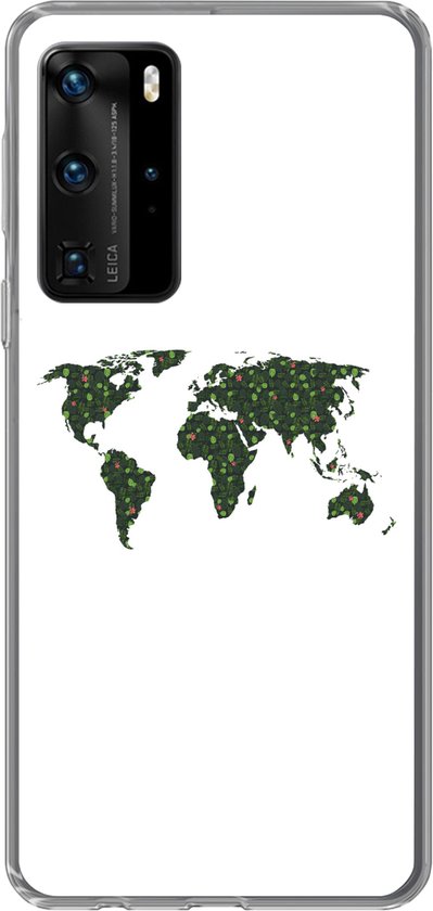 Étui de téléphone Adapté pour Huawei P40 Pro hoesje - Wereldkaart - Vert - Feuilles - Étui de téléphone Siliconen Étui de téléphone
