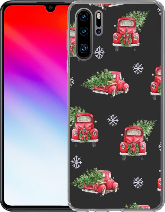 Telefoonhoesje Geschikt voor Huawei P30 Pro hoesje - Kerst - Kerstboom - Auto - Design - Siliconen Telefoonhoesje Telefoonhoesje