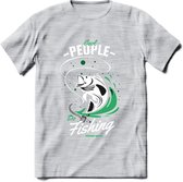 Cool People Do Fishing - Vissen T-Shirt | Groen | Grappig Verjaardag Vis Hobby Cadeau Shirt | Dames - Heren - Unisex | Tshirt Hengelsport Kleding Kado - Licht Grijs - Gemaleerd - X