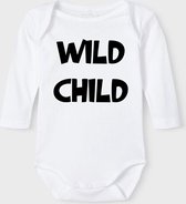 Baby Rompertje met tekst 'Wild child' |Lange mouw l | wit zwart | maat 50/56 | cadeau | Kraamcadeau | Kraamkado