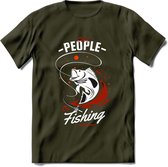 Cool People Do Fishing - Vissen T-Shirt | Rood | Grappig Verjaardag Vis Hobby Cadeau Shirt | Dames - Heren - Unisex | Tshirt Hengelsport Kleding Kado - Leger Groen - S