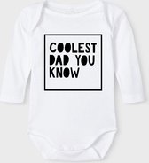 Baby Rompertje met tekst 'Coolest dad you know' |Lange mouw l | wit zwart | maat 50/56 | cadeau | Kraamcadeau | Kraamkado