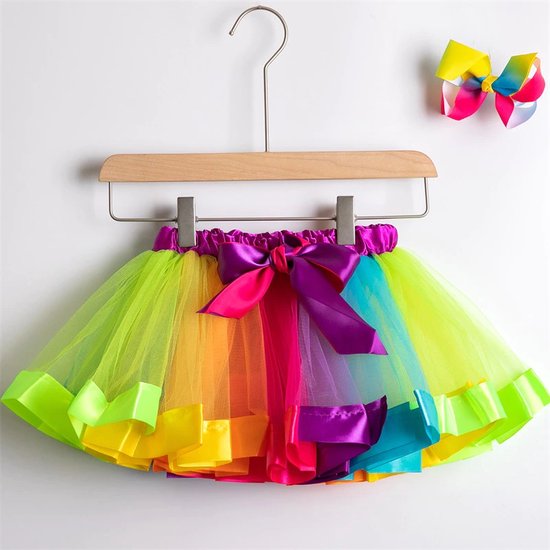 Regenboog meisjes tutu rok - Gekleurde tule meisjes rok - Regenboog kleuren meisjes rok - maat 110-116-122-128 - L - meisjes rokje 5 tot 8 jaar