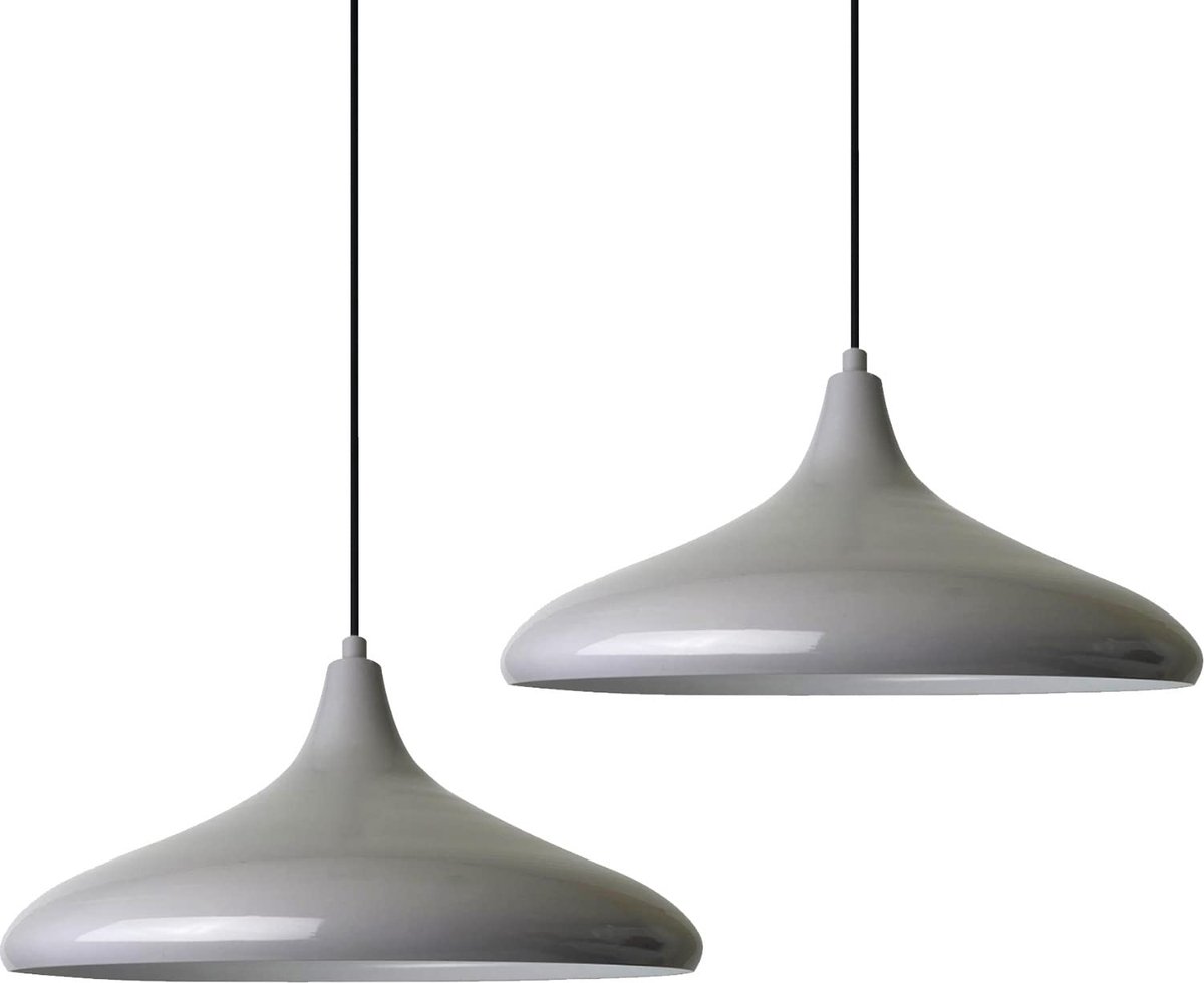 Bamyum Champion 2x Grijs Hanglampen Metalen 2xE27 Fitting Ø 35 cm Pendellamp Voor Binnen Binnenkleur is Wit