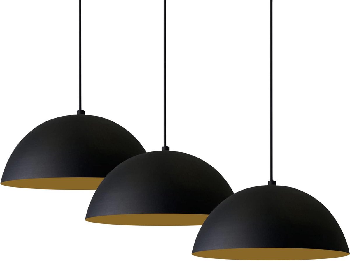 Bamyum Lipeo Hanglamp 3x Zwart Metalen 3xE27 Fitting Ø 26 cm Pendellamp Voor Binnen Binnenkleur is Goud