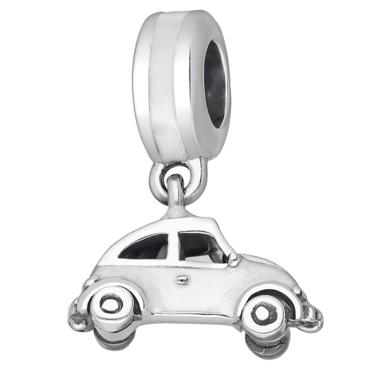 EAR IT UP - Bedel - Auto - Volkswagen Kever - Emaille - Trouwen - Wedding - Beetle - 925 sterling zilver - Charm - Bead - Wit - 20 x 14 mm - 1 stuk
