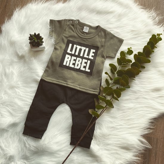 Baby T-Shirt - Little Rebel - Legergroen - Maat 80
