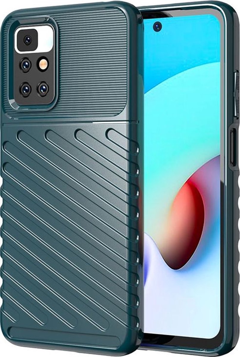 Mobigear Hoesje geschikt voor Xiaomi Redmi 10 4G Telefoonhoesje Flexibel TPU | Mobigear Groove Backcover | Redmi 10 4G Case | Back Cover - Groen