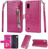 LuxeBass Hoesje geschikt voor Samsung Galaxy A01 Glitter Bookcase hoesje Portemonnee met rits - Roze - telefoonhoes - gsm hoes - telefoonhoesjes