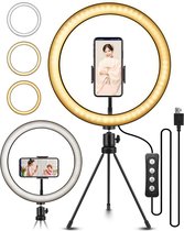 ELEGIANT-Ringlamp met verstelbaar statief en Bluetooth Afstandsbediening-10.2" ringlicht-Dimbare 3 Kleuren 2700-5500K-voor livestreaming en YouTube Video Selfie
