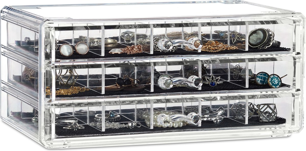 make up organizer - met lade - 3 lades - cosmetica - nagellak - lippenstift - transparant