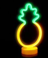 Relaxdays 1x neonlamp led - nachtlamp - tafellamp - tafeldecoratie - ananas - oranje/groen
