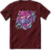 Dieren T-Shirt | Tijger retro kleding Kado Heren / Dames | Wildlife Cadeau shirt - Burgundy - XXL