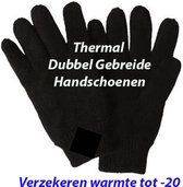 2-Paar Thermal Dubbel Gebreide Handschoenen Zwart S/M