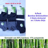 6-Pack Origineel Bamboe Enkelsokken in Grijs en Antraciet-Maat 36-40