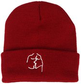 Pluto muts - Beanie - Kus rood - One size - Unisex - Muts dames en heren - Ski muts - Beanie muts