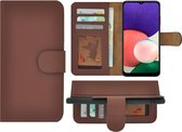 Hoesje Geschikt voor Samsung Galaxy A22 5G - Bookcase - A22 5G Wallet Book Case Echt Leer Bruin Cover