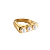 Gouden ring met 3 parels - Parel ring - Maat 17 - 14K Goud verguld - Dottilove