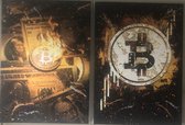 Schilderij “Bitcoin”- Twee Luik-Katoenen canvasdoek op houten frame- 2st.x70x50cm,3D