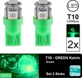 T10 Led Lamp Groen (Set 2 stuks) Canbus 5W5 | W5W | 5 LED | Green | Led Signal Light | 12V | 168 | 194 | 2x | Stadslicht | Kentekenplaat Verlichting | 320 Lumen | 5050 5SMD | Autol