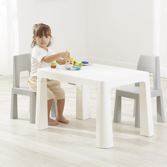 tank doen alsof Elektronisch Kindertafel en stoeltjes - Wit en Grijs - Verstelbare speeltafel met 2  stoeltjes -... | bol.com