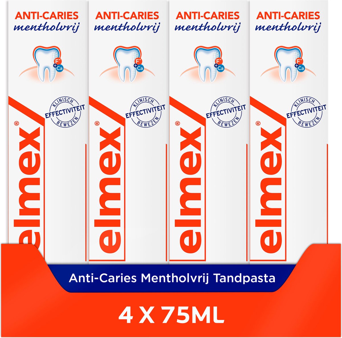 Elmex Anti Cariës Mentholvrij Tandpasta - 4 x 75ml - Tandpasta Zonder Menthol - Voordeelverpakking