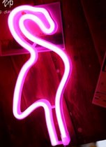 Groenovatie LED Neon Wandlamp "Flamingo" - Op Batterijen en USB - 29x14x2cm - Roze
