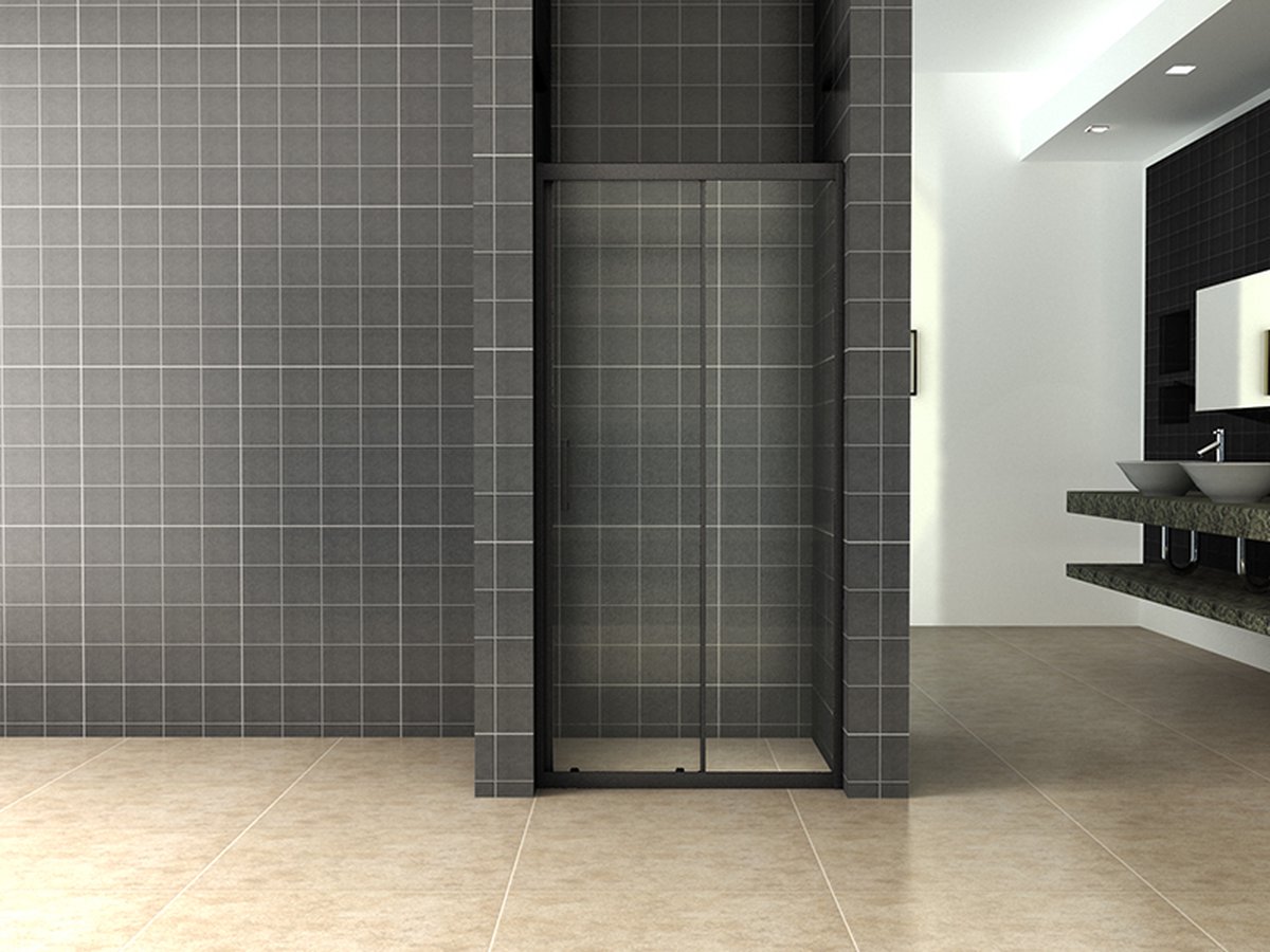 Klea Skyline Nisdeur Douche Schuifdeur Met Mat Zwart Profiel 130x200cm 8mm Antikalk Veiligheidsglas Met NANO Coating