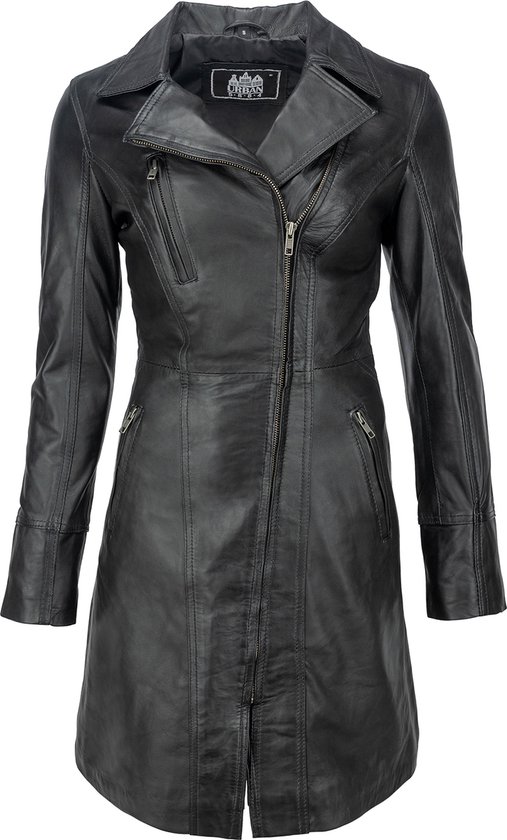 Janice 107- Veste en cuir d'agneau 3 quarts fermeture éclair asymétrique noir - 5XL