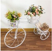 Plantenrek -fiets bloemenplank - smeedijzer met 3 lagen - voor binnen en buiten, tuin, balkon, decoratie - Wit