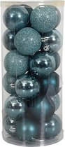 Oneiro's Luxe Kerstballen MEGA LUXE SET van 24 BLAUW - ø 60 mm - 24 stuks - groen - kerstbal - luxe verpakking – kerstcollectie – kerstdecoratie – kerstboomhanger – kerstversiering – zilver