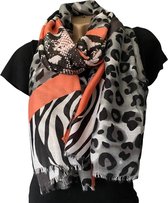 Lange Dunne Dames Sjaal - Panterprint - Slangenprint - Zebraprint - Zalmkleurig - 180 x 90 cm (9503)