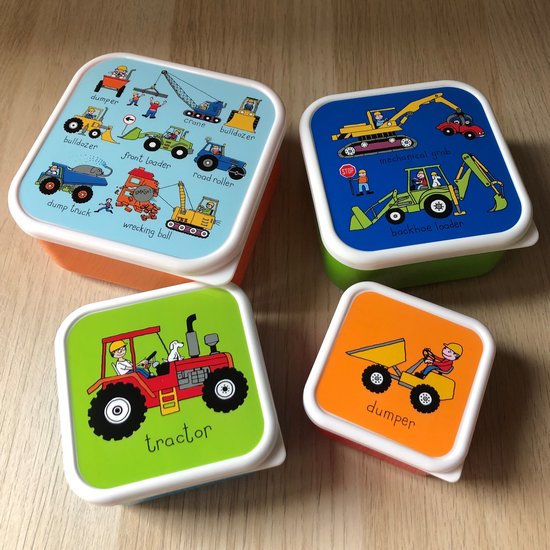 Tractor werkvoertuigen kleine snackboxjes snackdoosjes set 4 stuks - Tyrrell Katz