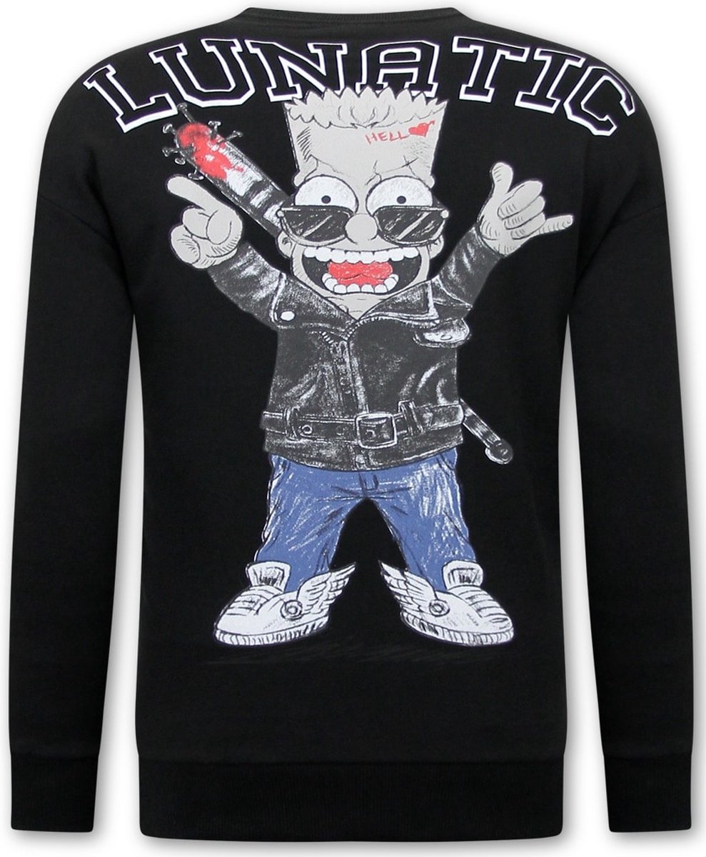 Lunatic Bart Heren Oversized Sweater met Print - Zwart