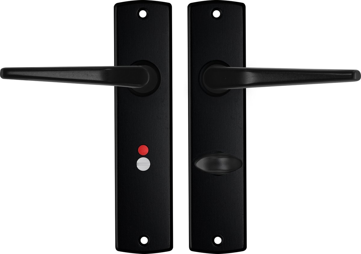AXA Binnendeurbeslag set (Curve) Zwart: Kruk (model Duim) op schild voor toilet/badkamer TL63-8