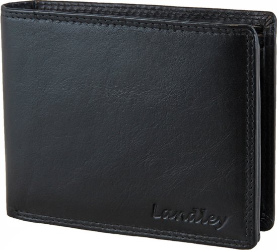Landley Classic' Leren Heren Portemonnee - Billfold Model - met Anti-skim RFID bescherming - Zwart