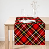 De Groen Home Bedrukt Velvet textiel Tafelloper - Rood tartan - Fluweel - Runner 45x135cm - Tafel decoratie woonkamer