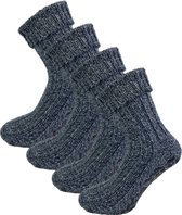 4 paar Wollen huissokken- antislip - Jeansblauw - Maat 43-46