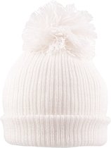 Pesci - Gebreide Baby Muts met Pompom - Wit - Mt 56/62