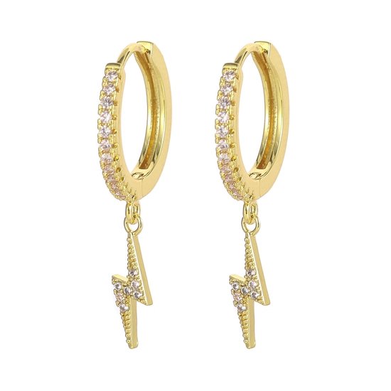 Bukuri Jewelry - Bliksem oorbel met steentjes goud - goudkleurig bliksem -  hoop oorringen | bol