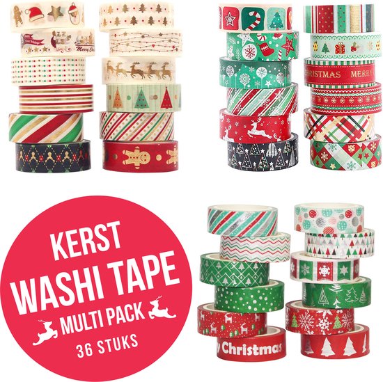 groei Stevenson Diversen Kerst Washi Tape - Alle designs | 36 rollen | Combi Pack | Masking Tape |  Decoratie |... | bol.com