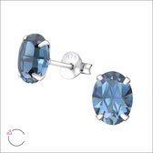 Aramat jewels ® - Ovale oorbellen denim blauw kristal 925 zilver 8x6mm
