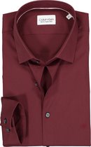 Calvin Klein slim fit overhemd - poplin stretch - donkerrood - Strijkvriendelijk - Boordmaat: 40